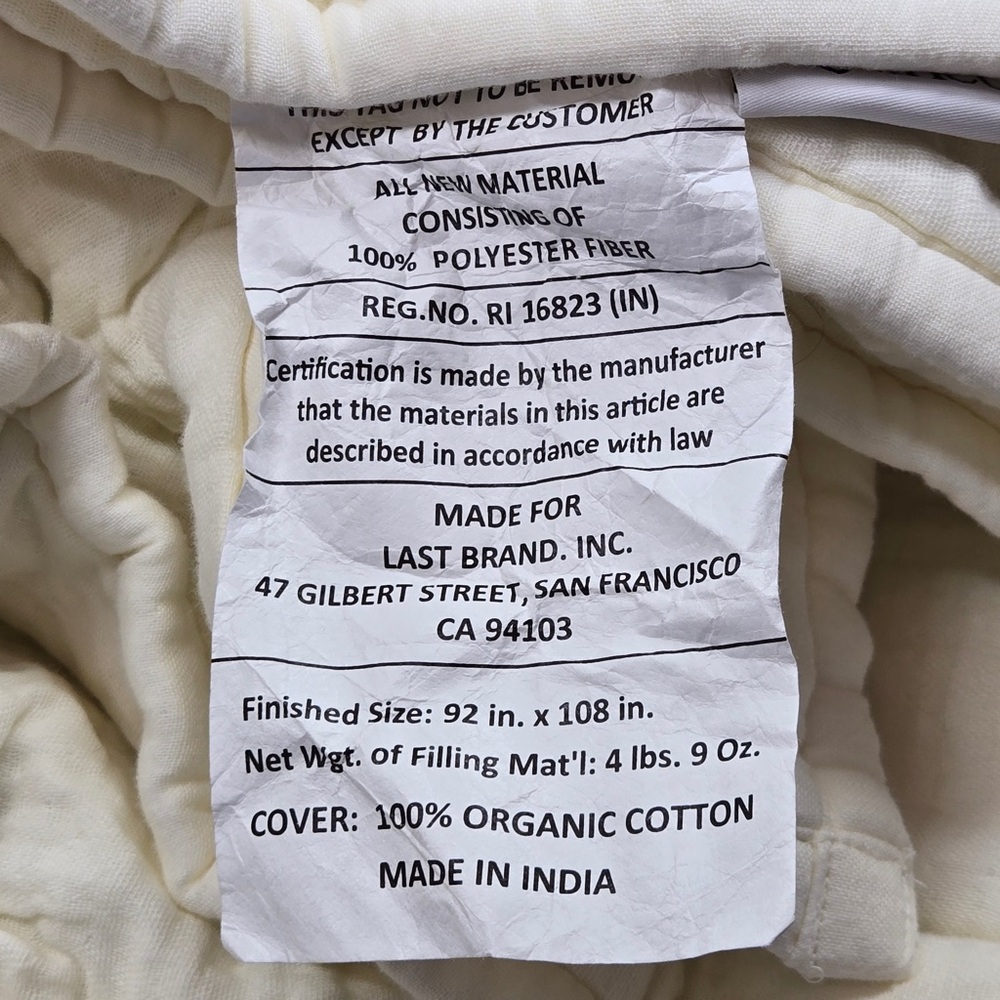 NWT QUINCE Organic Airy Gauze Dream Quilt King/Cal King Ivory 6934 - Picture 10 of 12